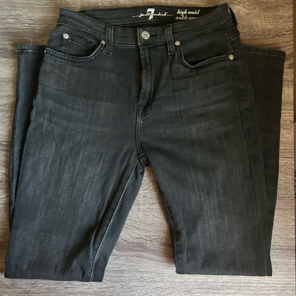 7 For All Mankind Black High Waist Ankle Gwenevere Jeans, Size 27